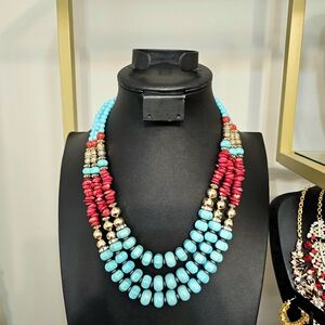 Elegant Turquoise and Red Beaded Necklace